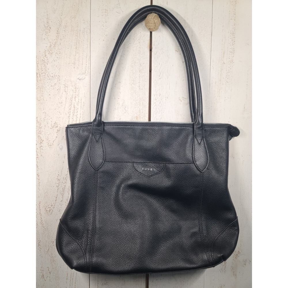 Scandinavian Minimalist Chic Lodis Siera Black Pebbled Leather Large Tote Bag